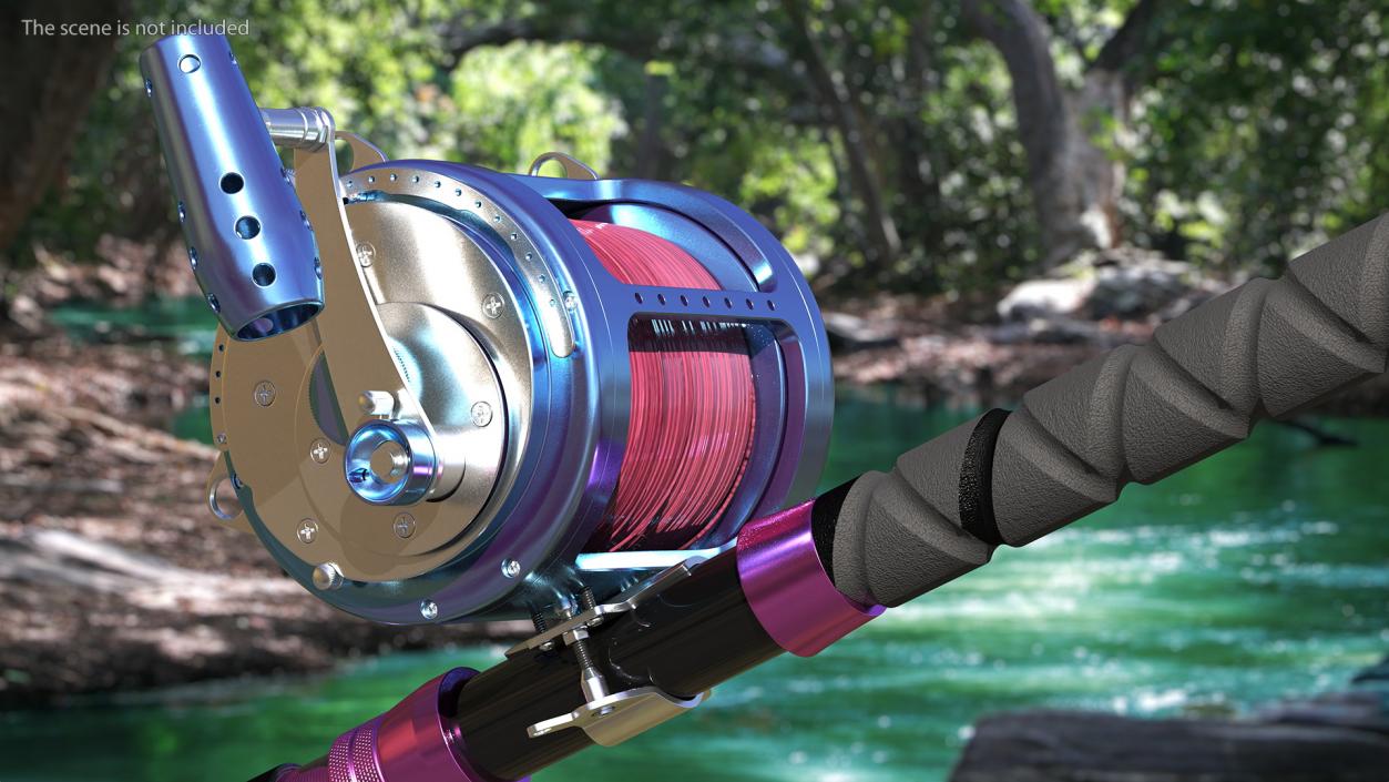 3D Telescopic Fishing Rod and Reel Rigged model