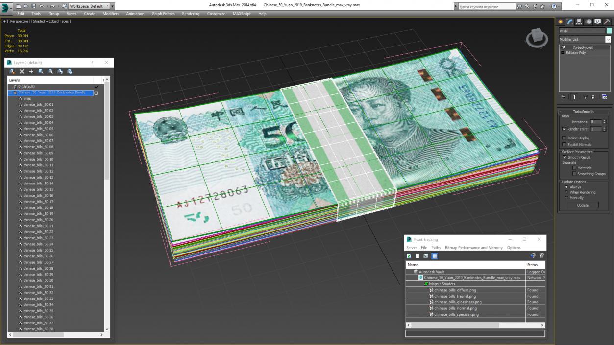 Chinese 50 Yuan 2019 Banknotes Bundle 3D