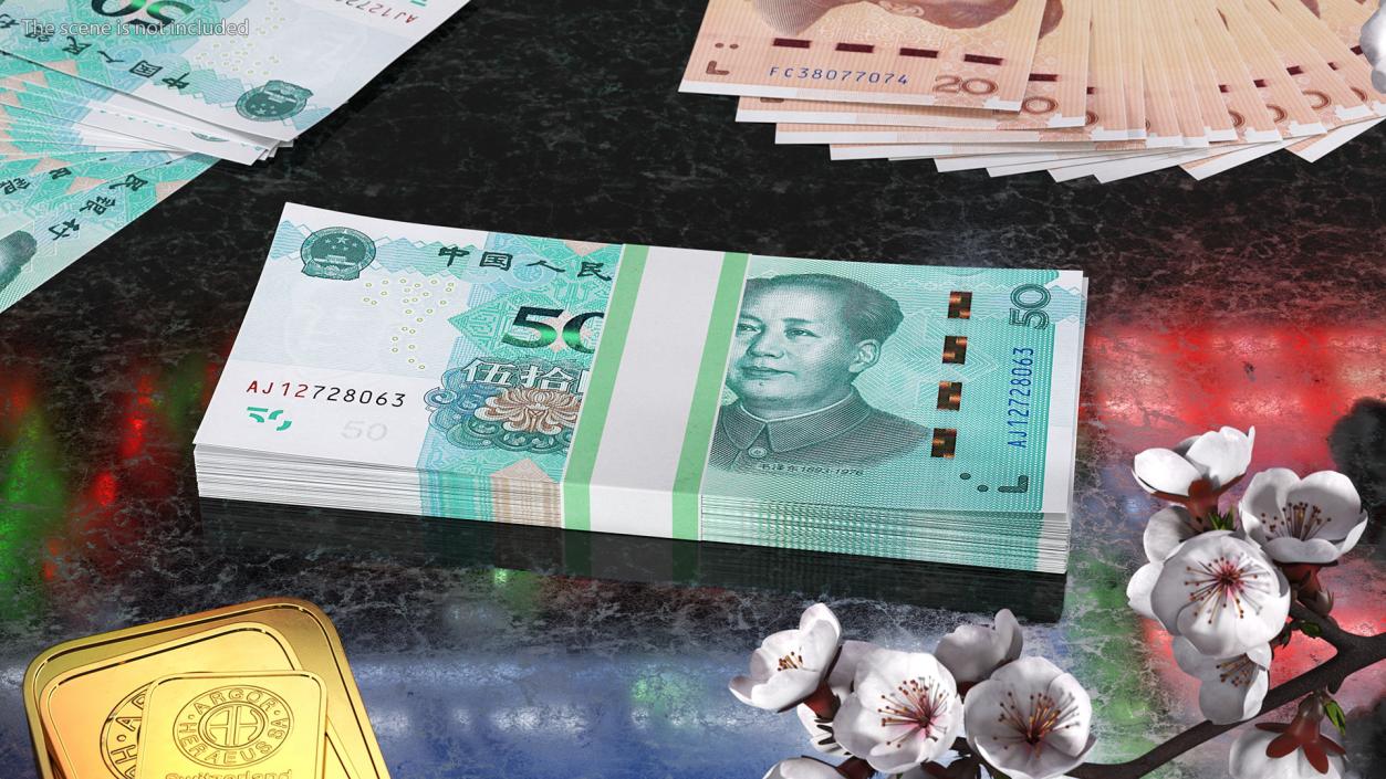 Chinese 50 Yuan 2019 Banknotes Bundle 3D