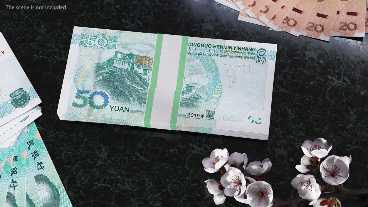 Chinese 50 Yuan 2019 Banknotes Bundle 3D