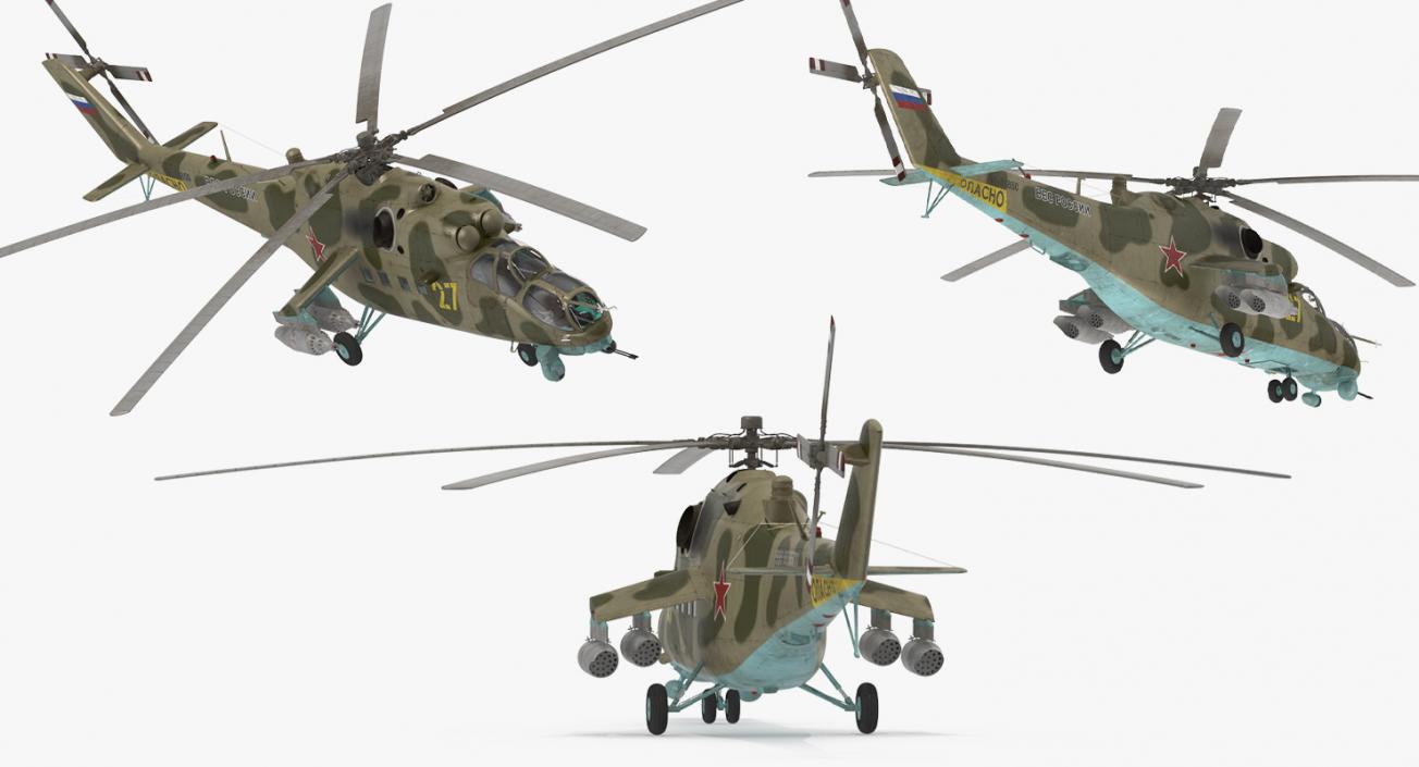 3D Russian Large Helicopter Gunship Mi-35M Rigged