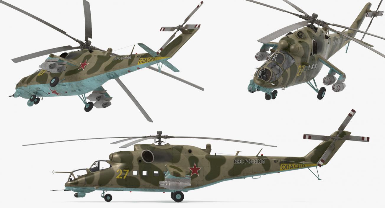 3D Russian Large Helicopter Gunship Mi-35M Rigged