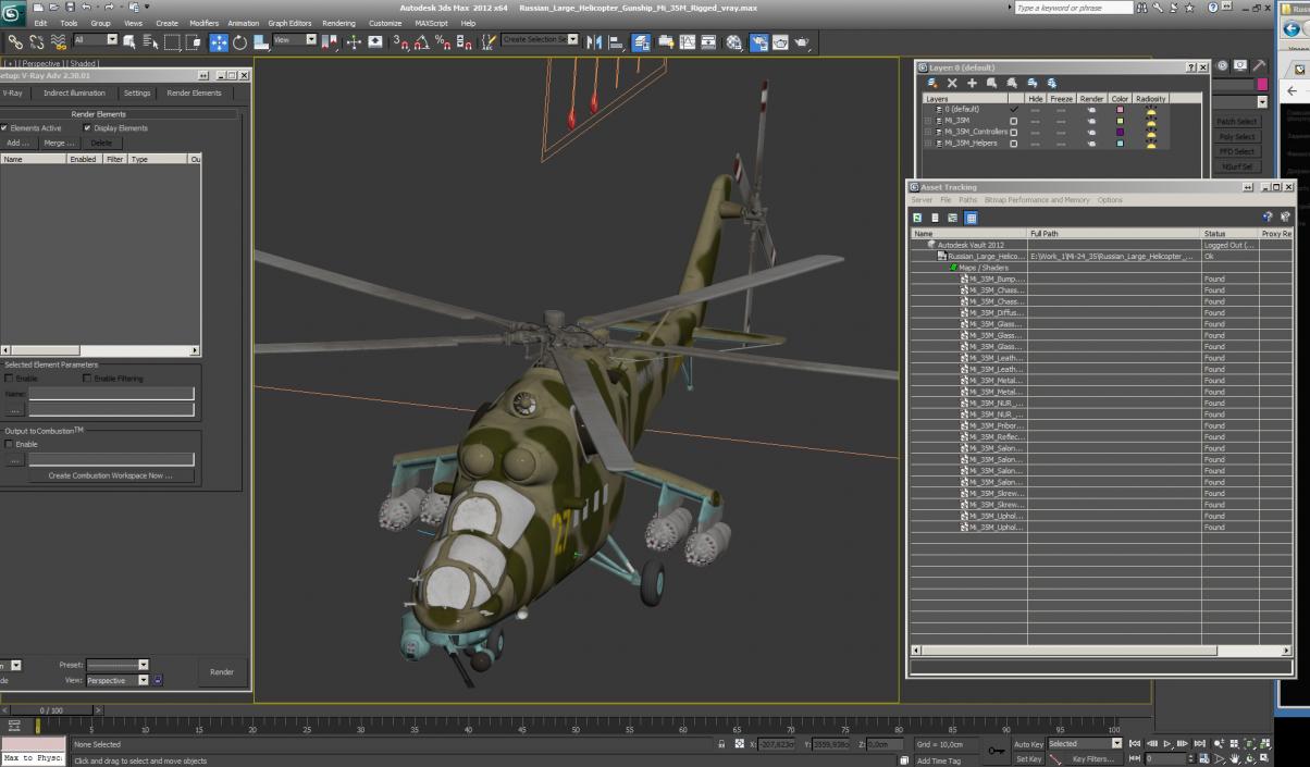 3D Russian Large Helicopter Gunship Mi-35M Rigged