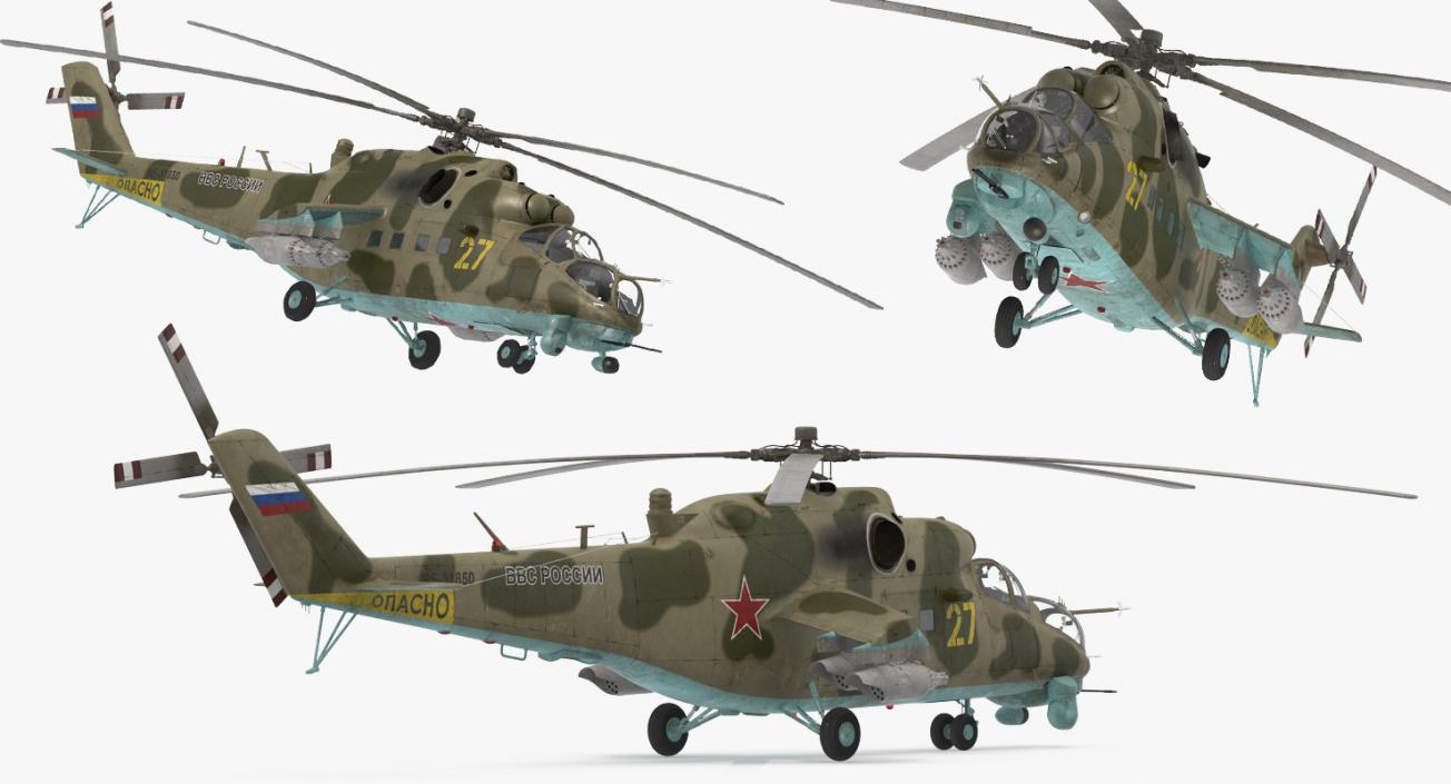 3D Russian Large Helicopter Gunship Mi-35M Rigged