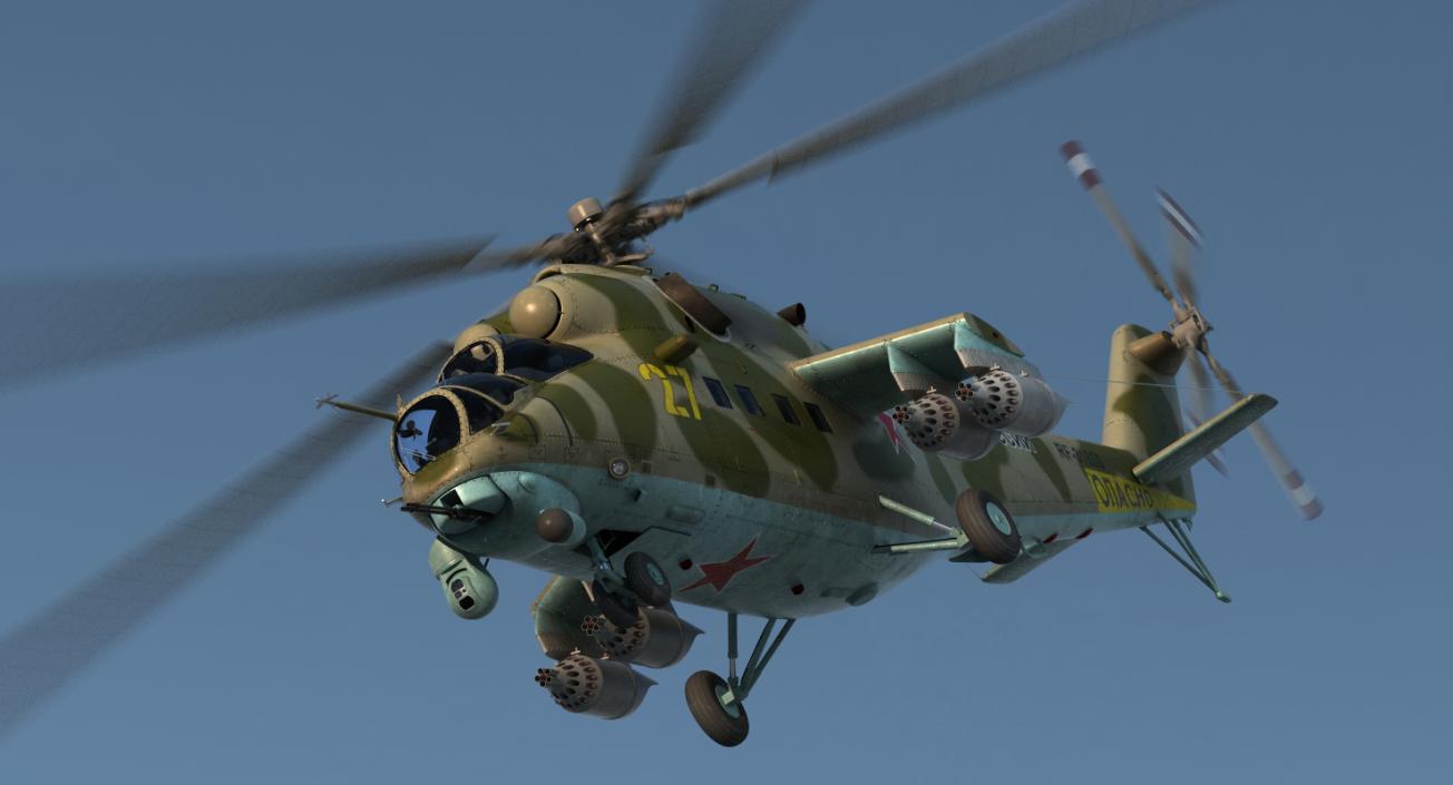 3D Russian Large Helicopter Gunship Mi-35M Rigged