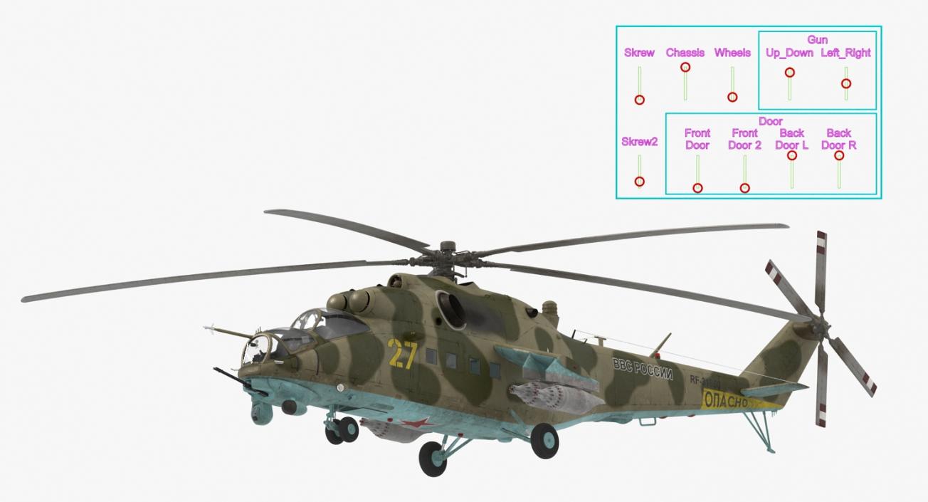 3D Russian Large Helicopter Gunship Mi-35M Rigged