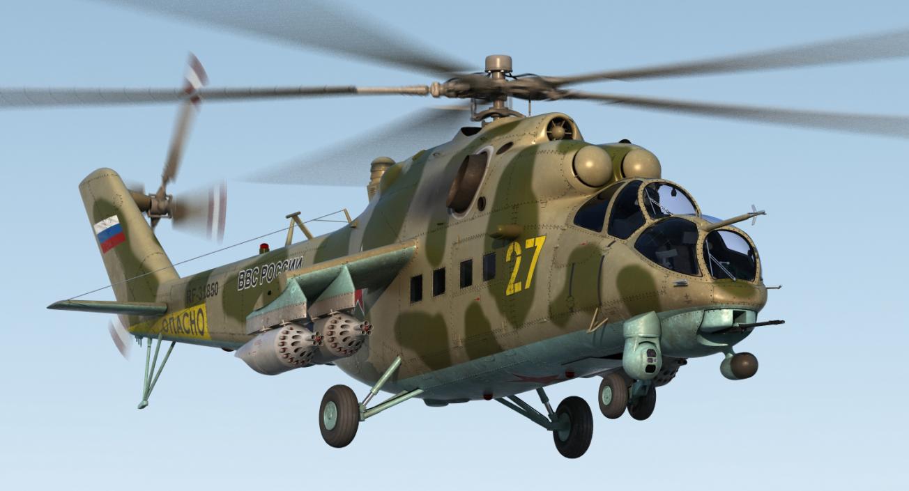 3D Russian Large Helicopter Gunship Mi-35M Rigged