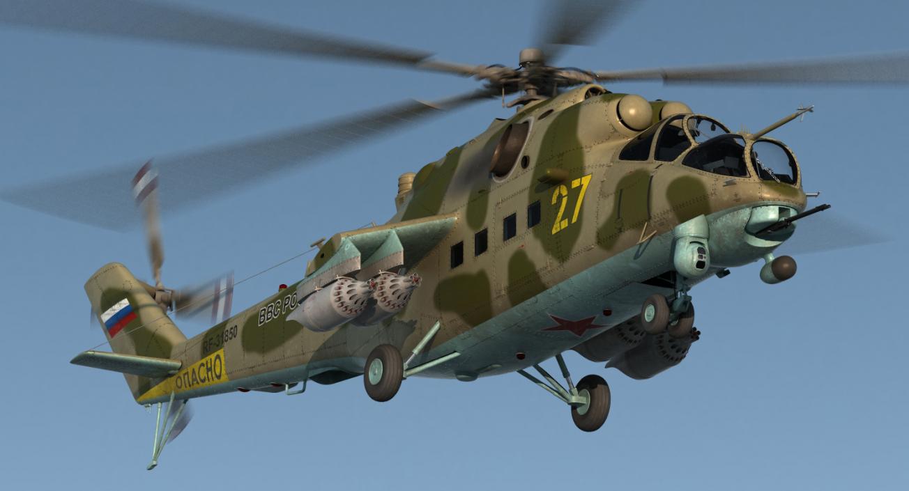 3D Russian Large Helicopter Gunship Mi-35M Rigged