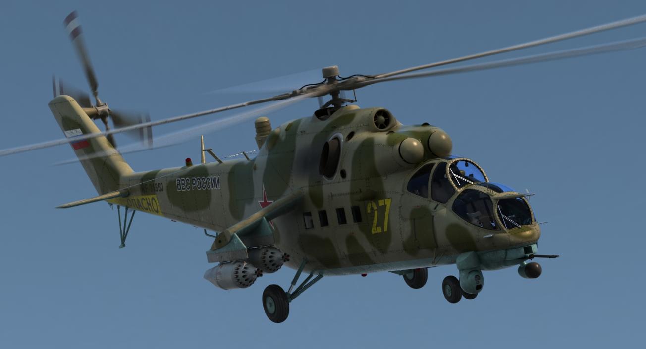 3D Russian Large Helicopter Gunship Mi-35M Rigged