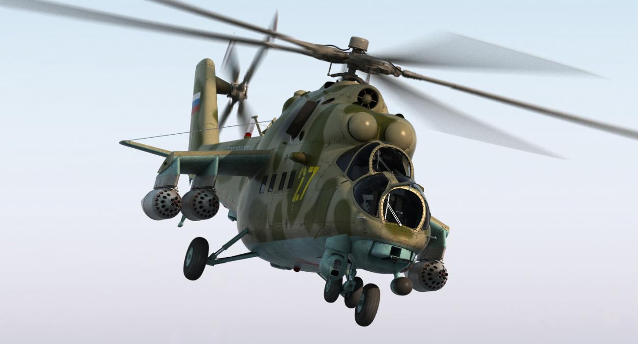 3D Russian Large Helicopter Gunship Mi-35M Rigged