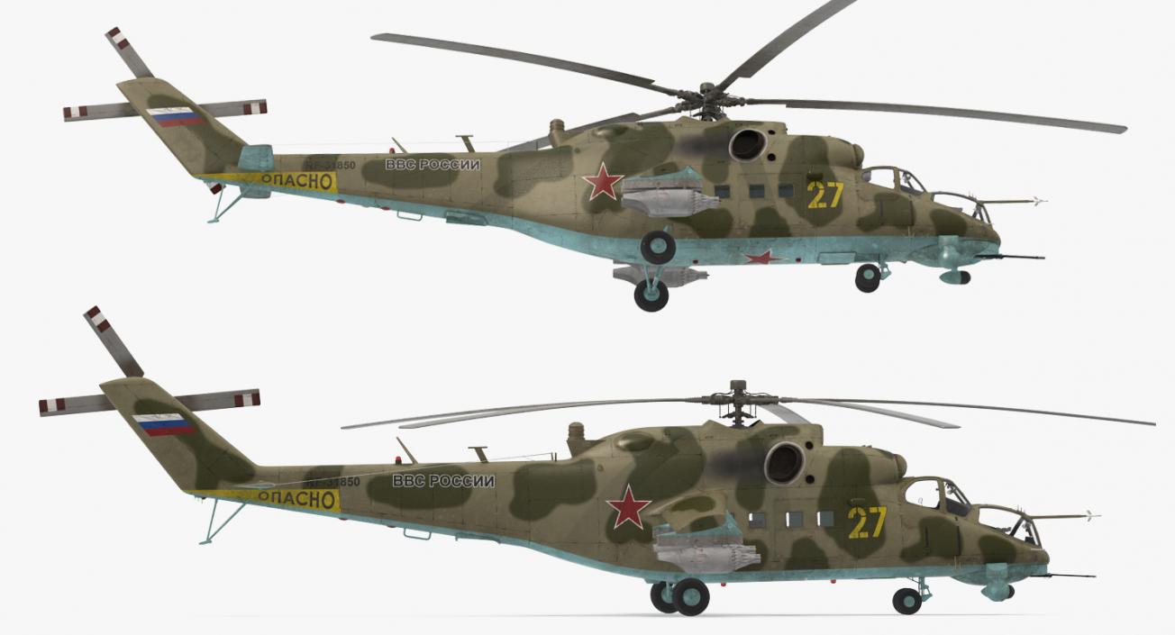 3D Russian Large Helicopter Gunship Mi-35M Rigged