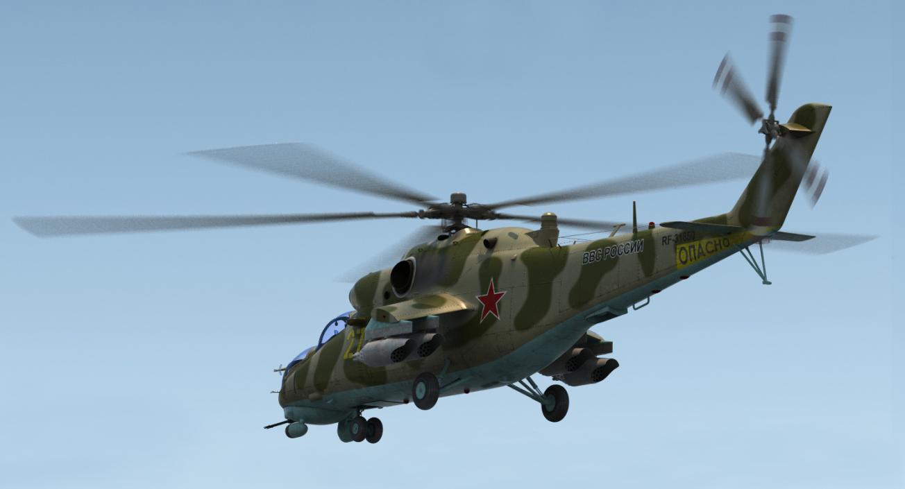 3D Russian Large Helicopter Gunship Mi-35M Rigged