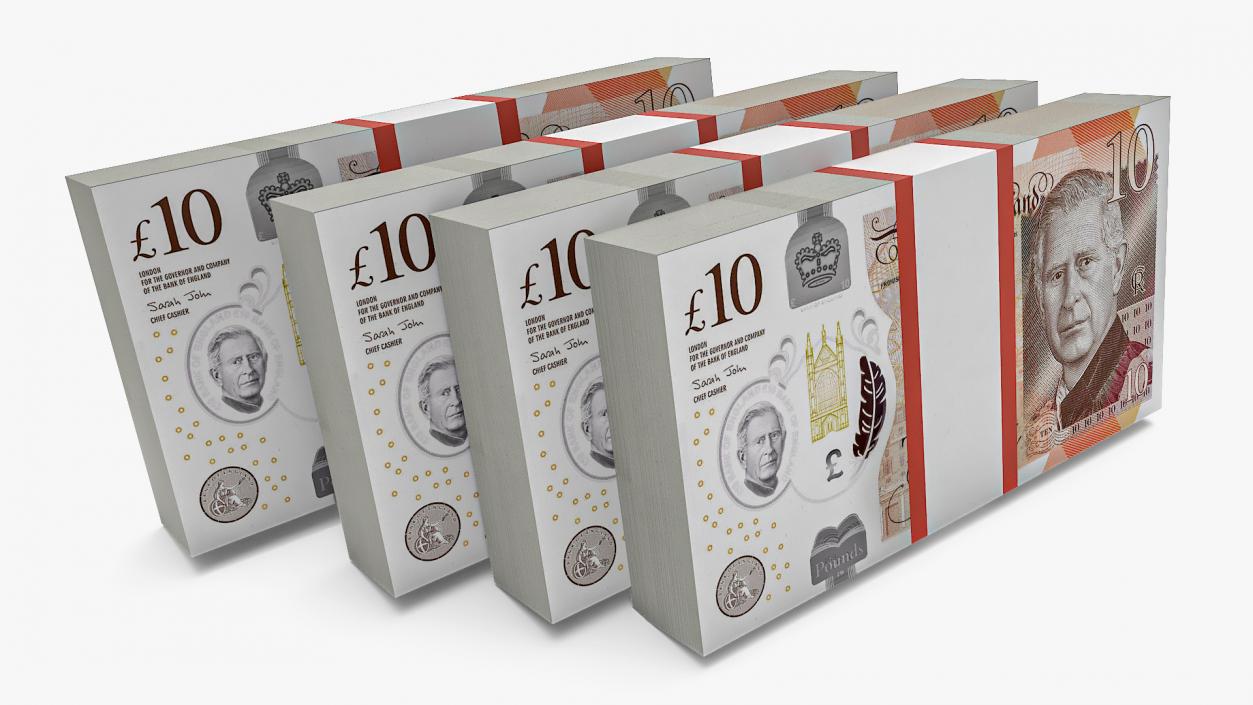 3D UK Currency 10 Pounds Banknotes Pack 2 model