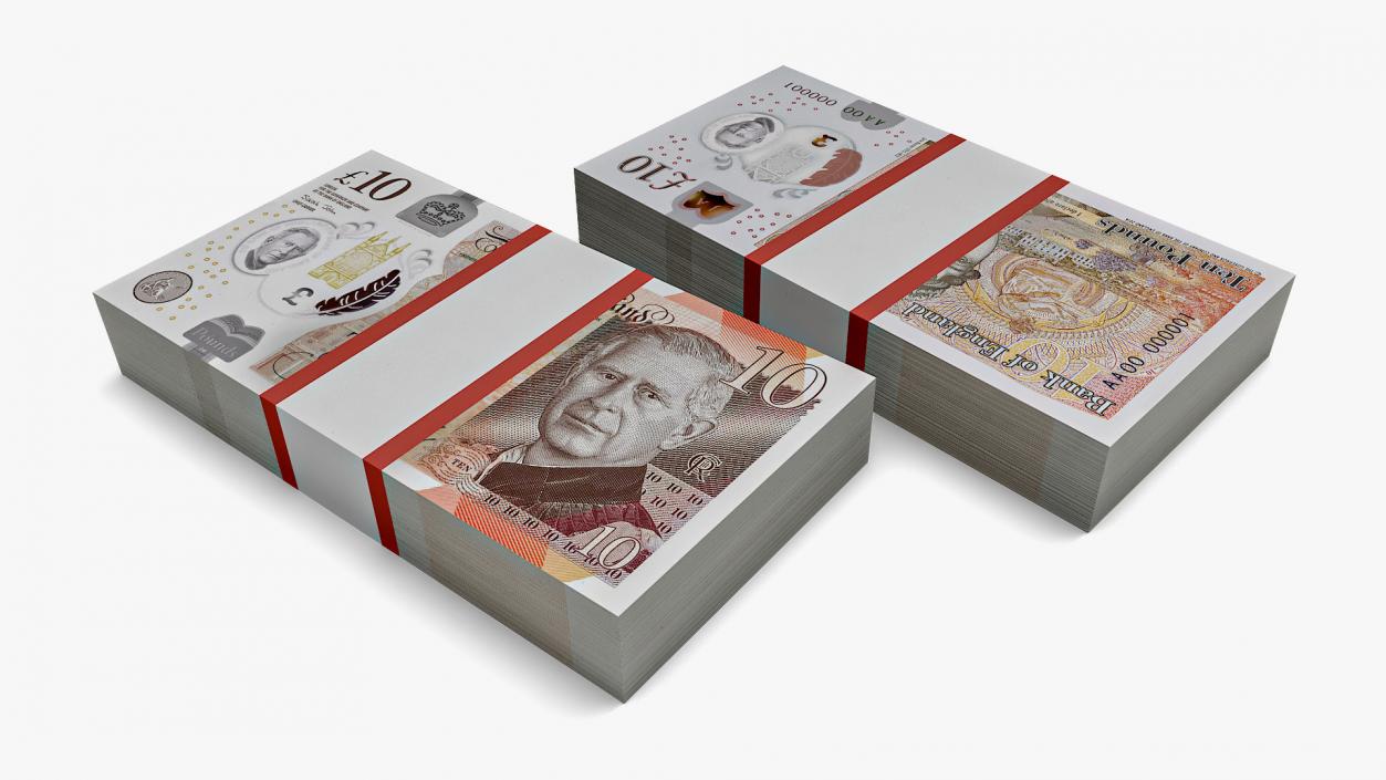 3D UK Currency 10 Pounds Banknotes Pack 2 model