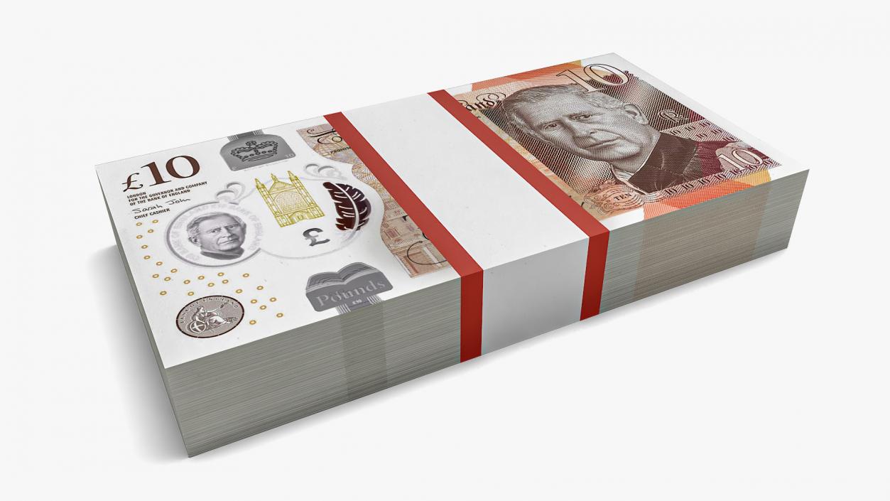 3D UK Currency 10 Pounds Banknotes Pack 2 model