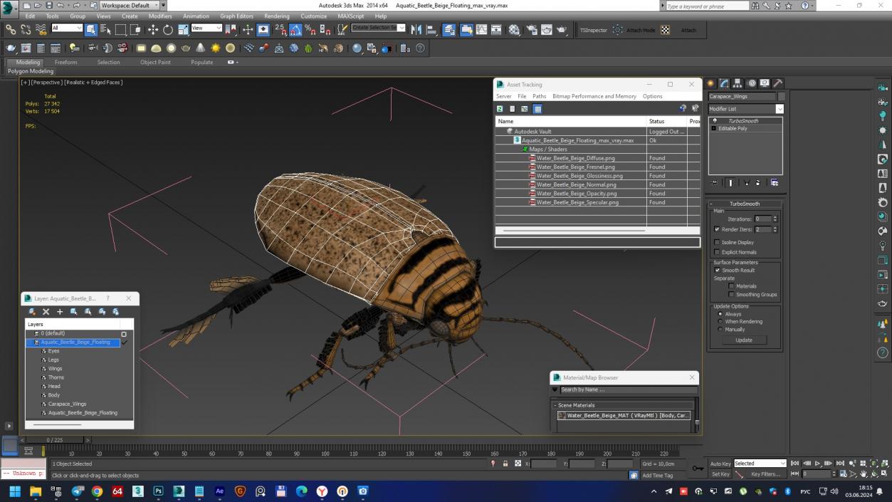 Aquatic Beetle Beige Floating 3D model