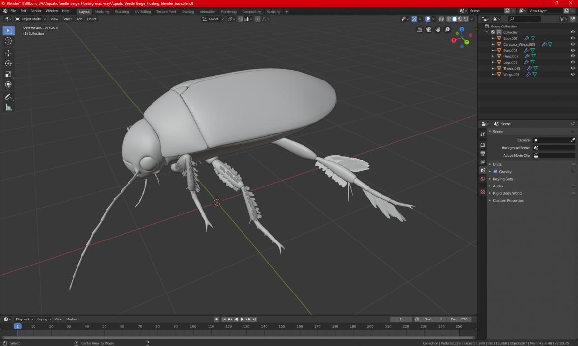 Aquatic Beetle Beige Floating 3D model