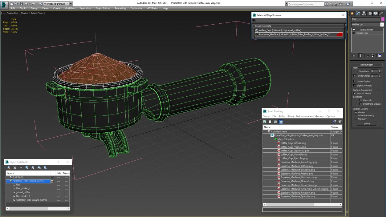 3D model Portafilter with Ground Coffee