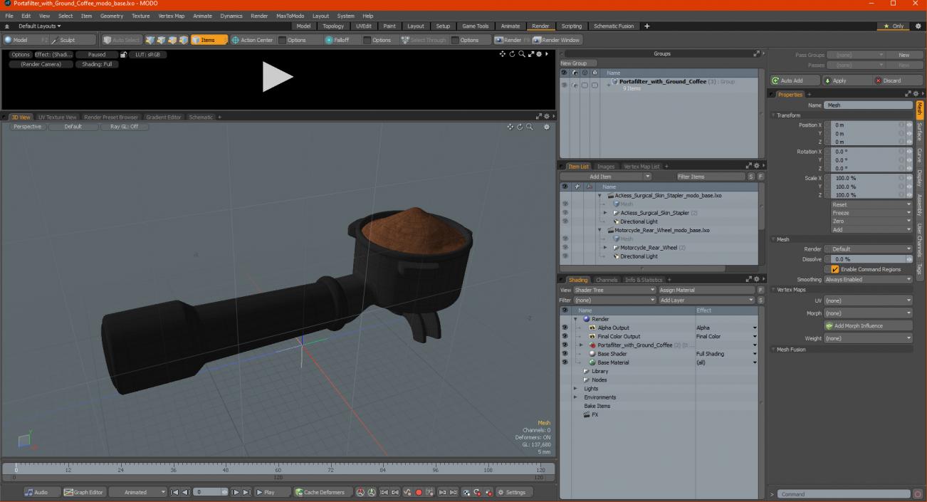 3D model Portafilter with Ground Coffee