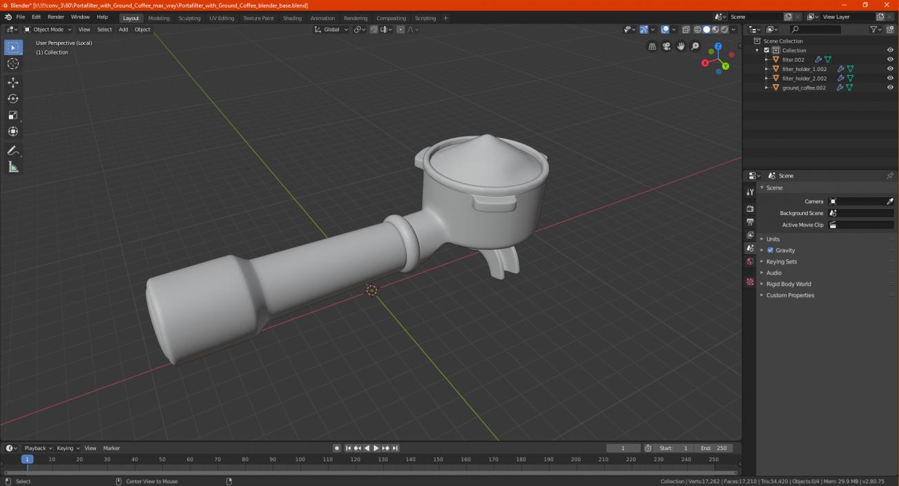 3D model Portafilter with Ground Coffee