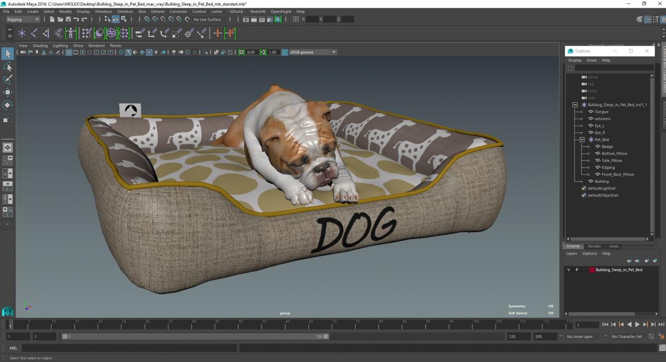 Bulldog Sleep in Pet Bed 3D model