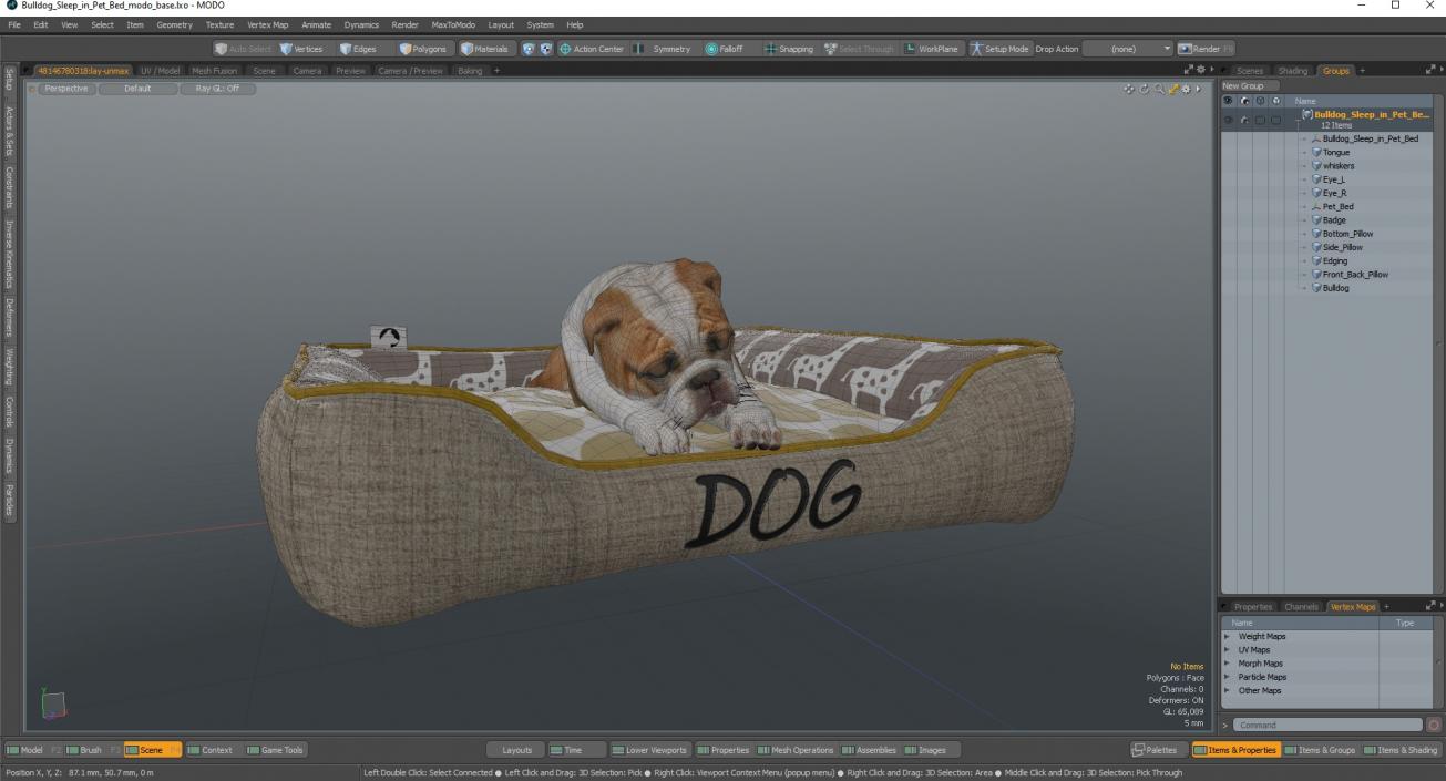 Bulldog Sleep in Pet Bed 3D model