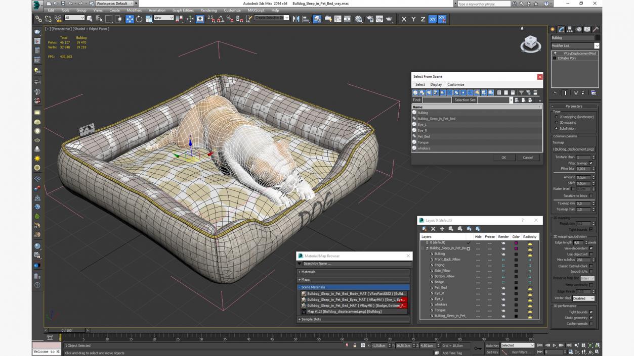 Bulldog Sleep in Pet Bed 3D model