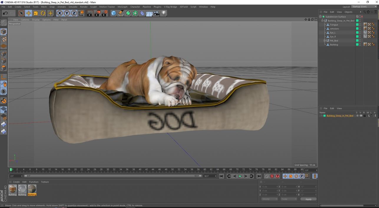 Bulldog Sleep in Pet Bed 3D model