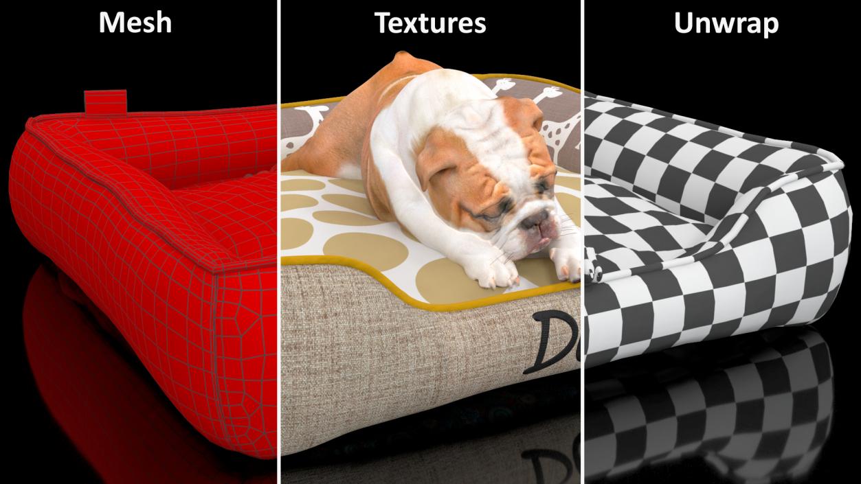 Bulldog Sleep in Pet Bed 3D model