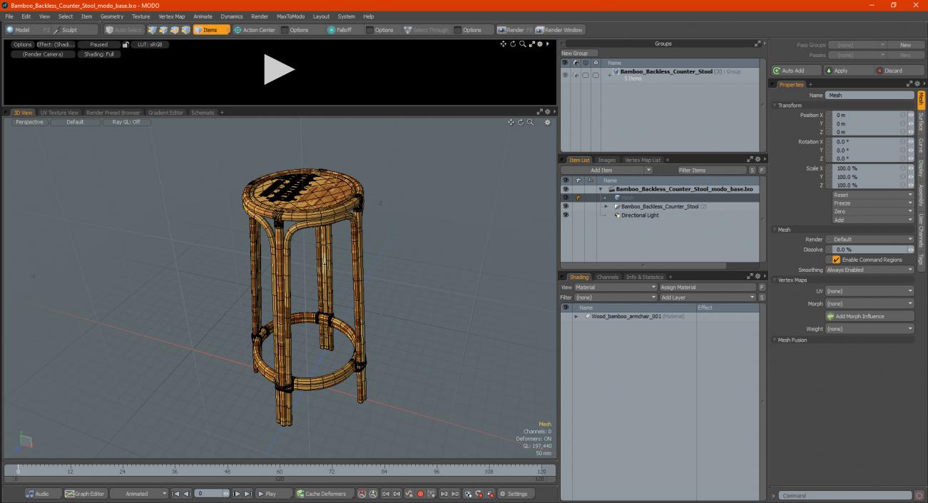 Bamboo Backless Counter Stool 3D model