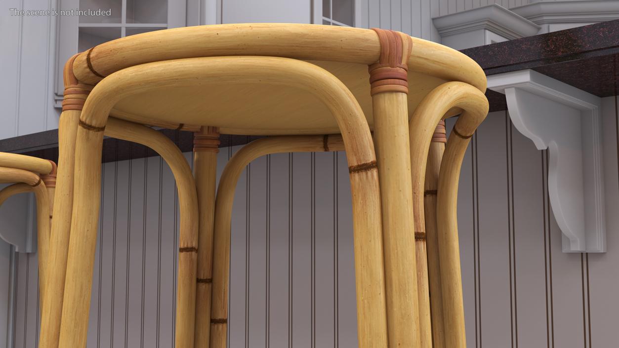 Bamboo Backless Counter Stool 3D model