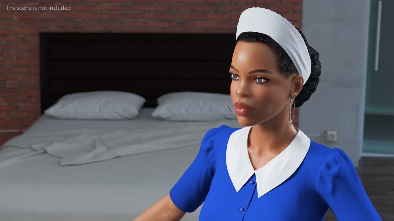 3D Light Skin Black Maid T Pose model