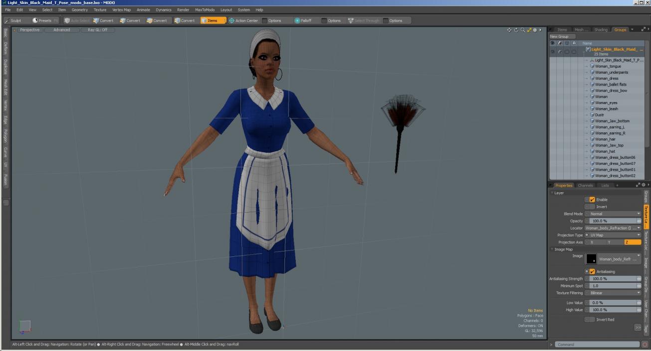 3D Light Skin Black Maid T Pose model