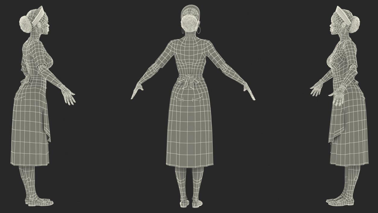 3D Light Skin Black Maid T Pose model