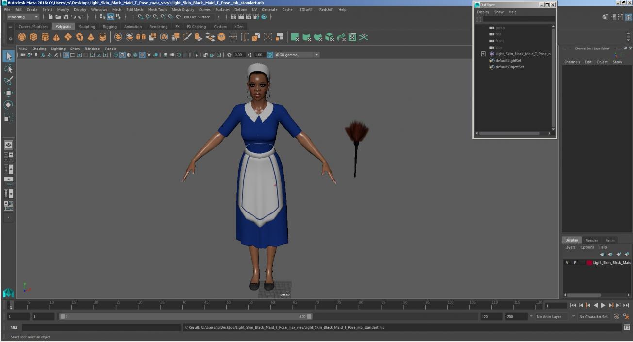 3D Light Skin Black Maid T Pose model