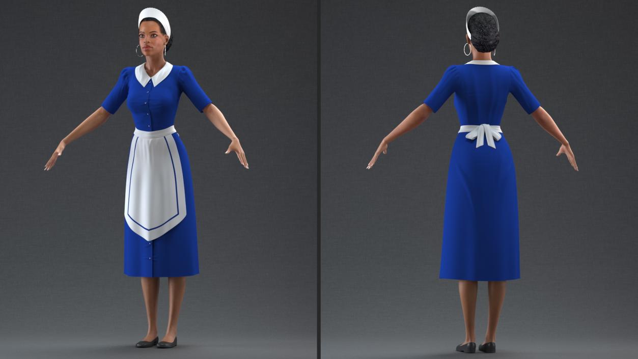 3D Light Skin Black Maid T Pose model