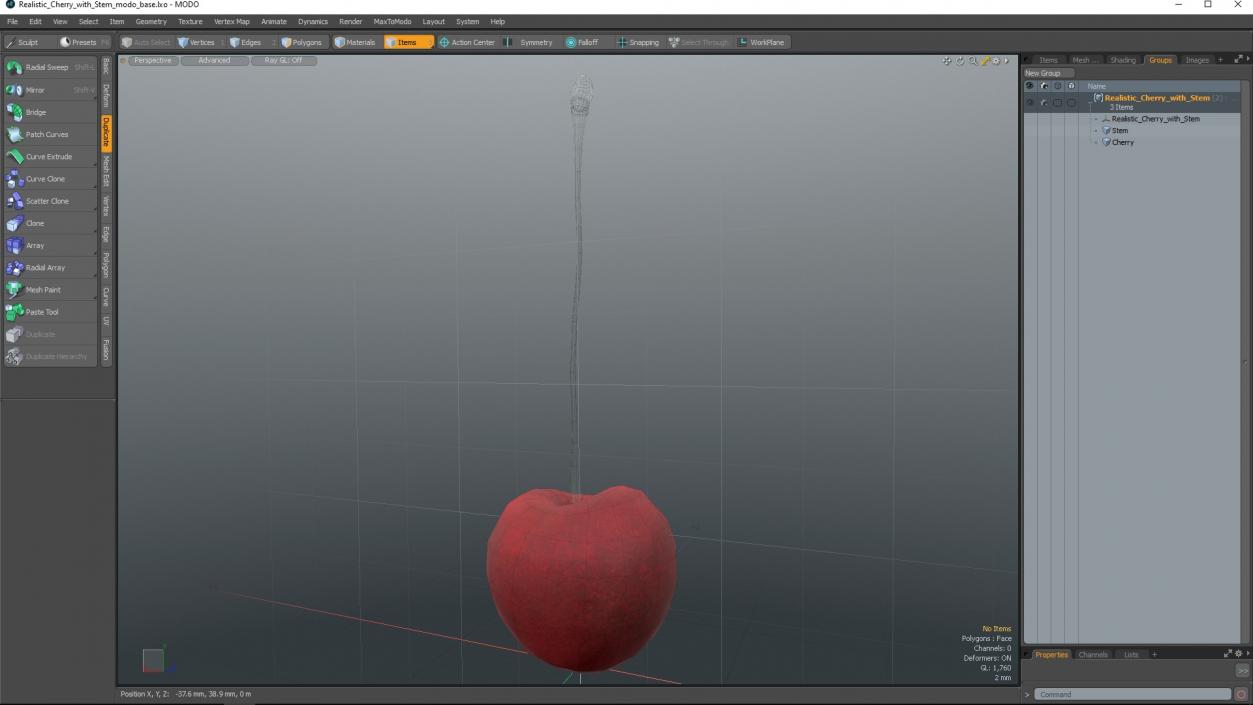 3D Realistic Cherry with Stem