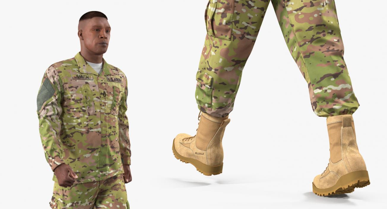 3D US Soldier Camouflage Walking Fur model