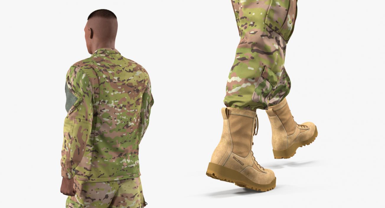 3D US Soldier Camouflage Walking Fur model