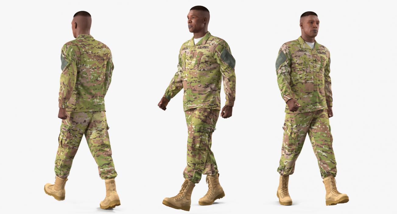 3D US Soldier Camouflage Walking Fur model