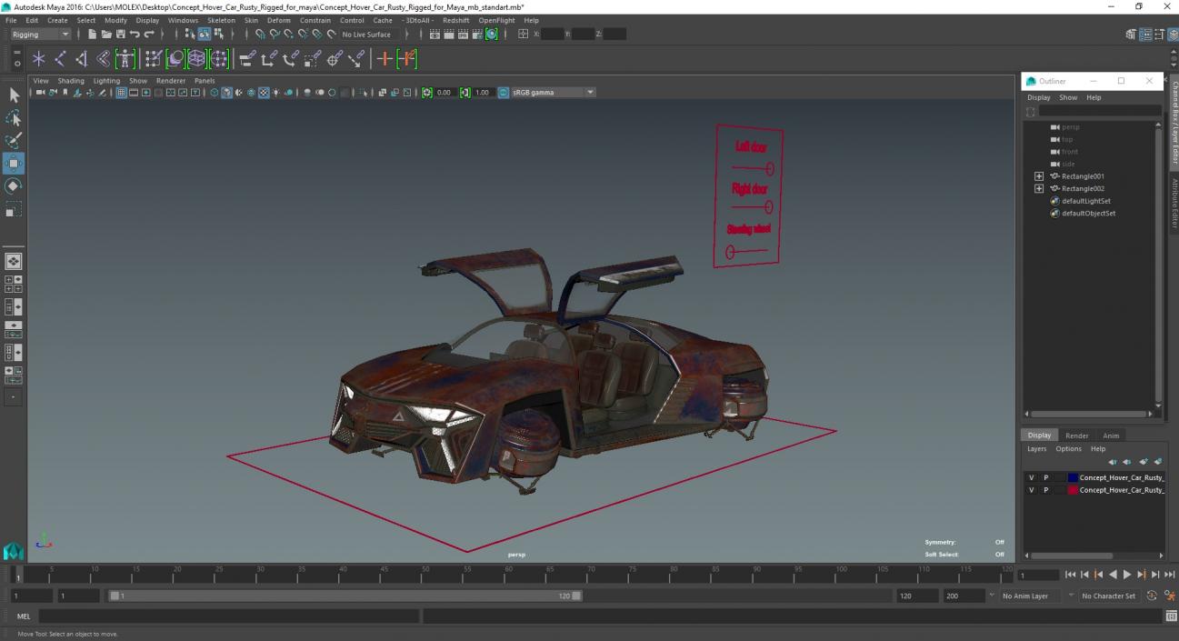 Concept Hover Car Rusty Rigged for Maya 3D model