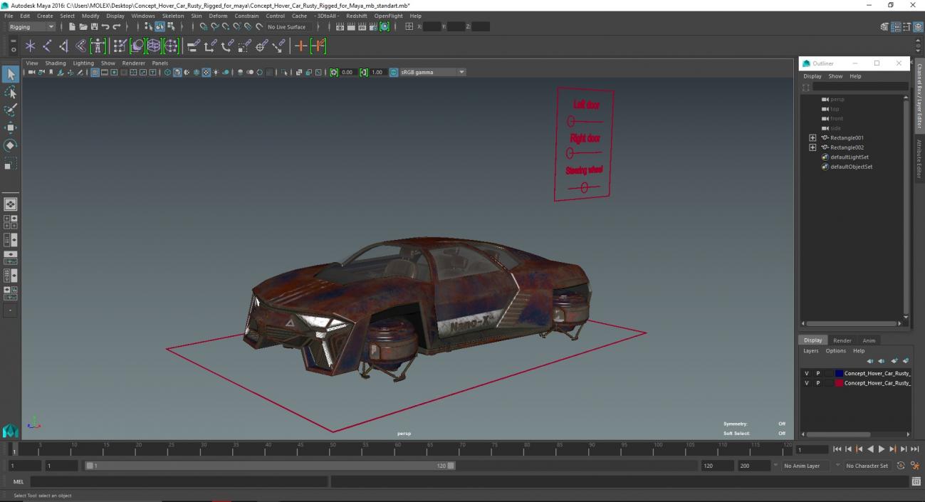 Concept Hover Car Rusty Rigged for Maya 3D model