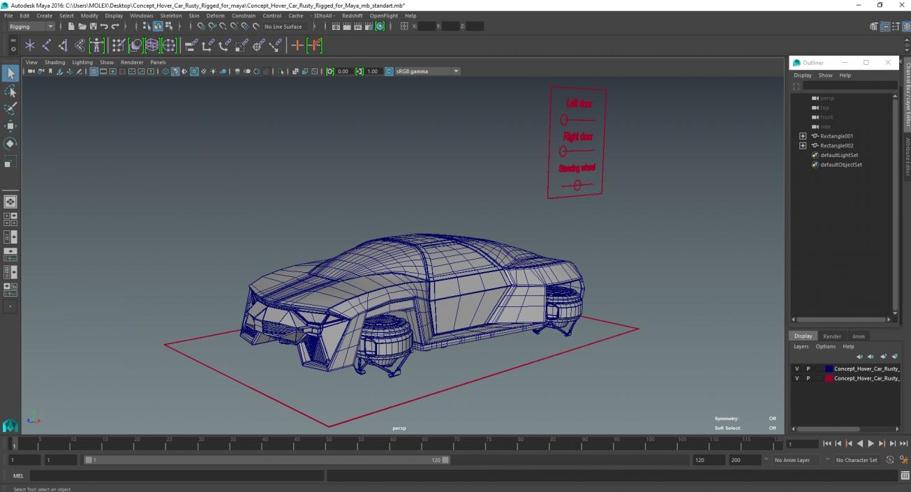 Concept Hover Car Rusty Rigged for Maya 3D model