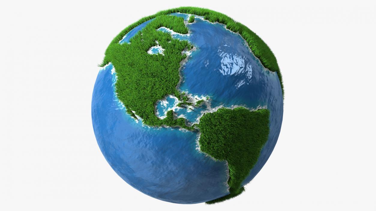 3D Stylized Earth Globe with Green Grass Fur