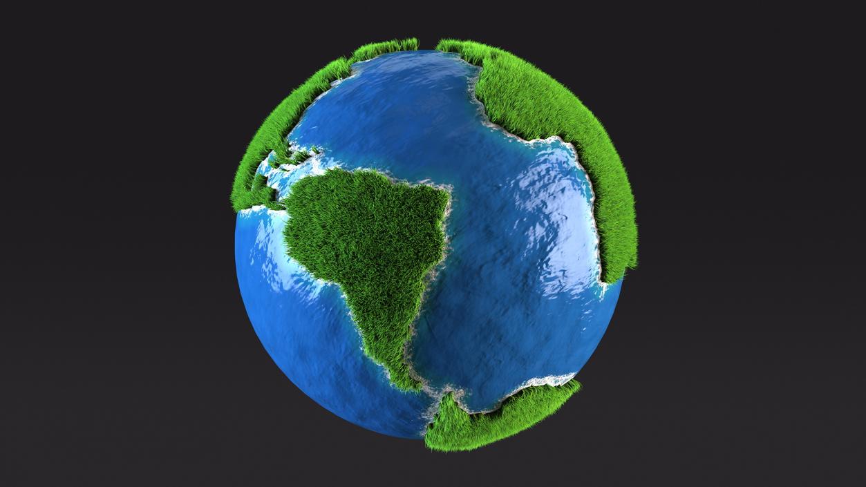 3D Stylized Earth Globe with Green Grass Fur