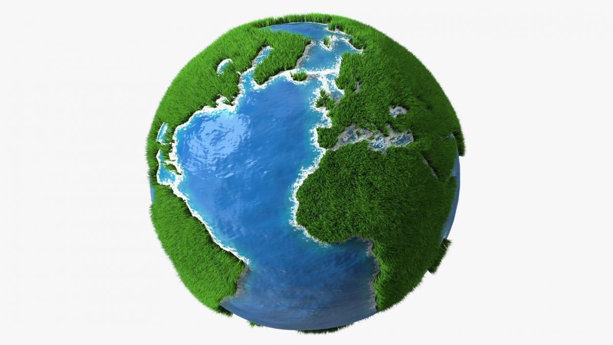 3D Stylized Earth Globe with Green Grass Fur