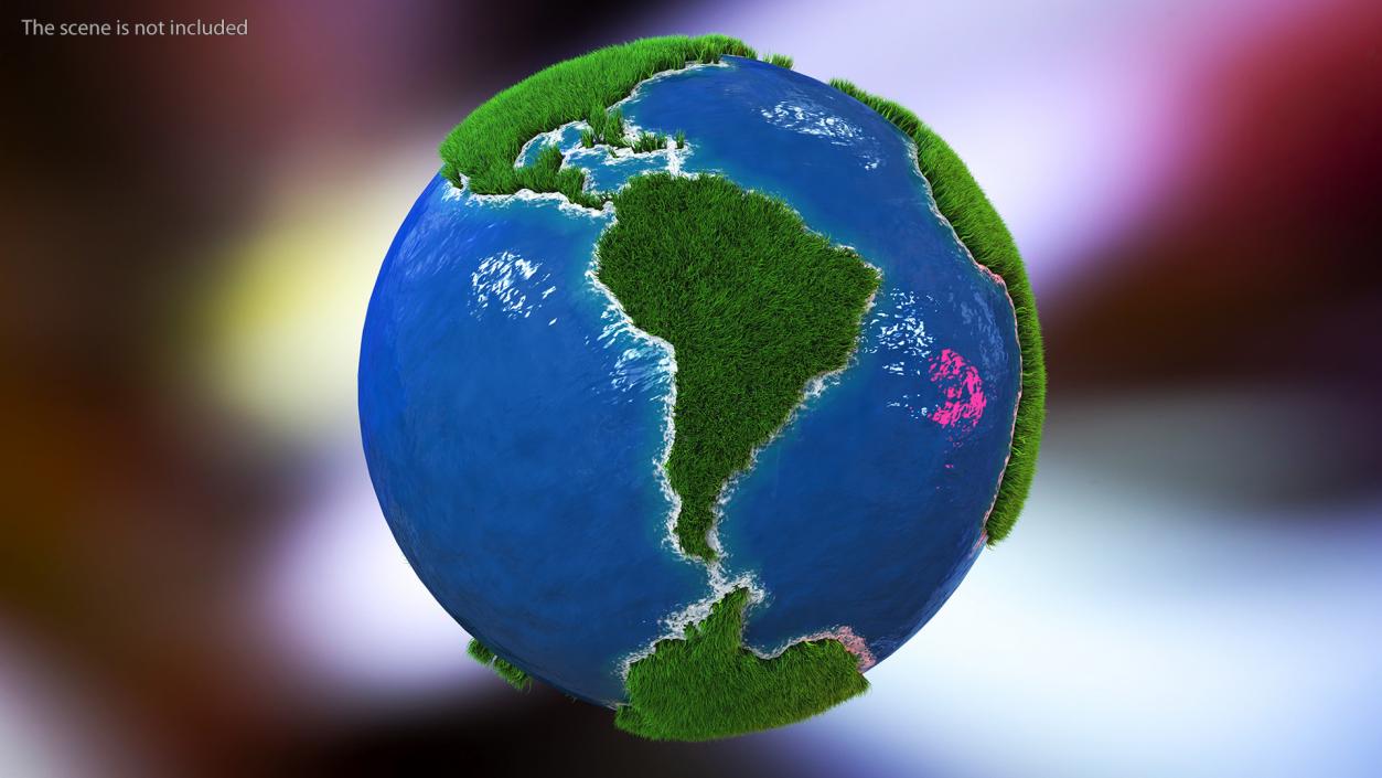 3D Stylized Earth Globe with Green Grass Fur