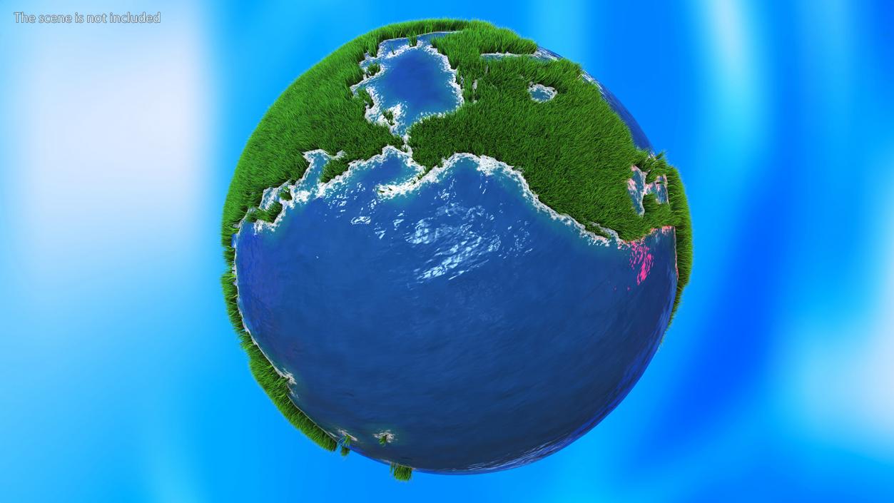 3D Stylized Earth Globe with Green Grass Fur