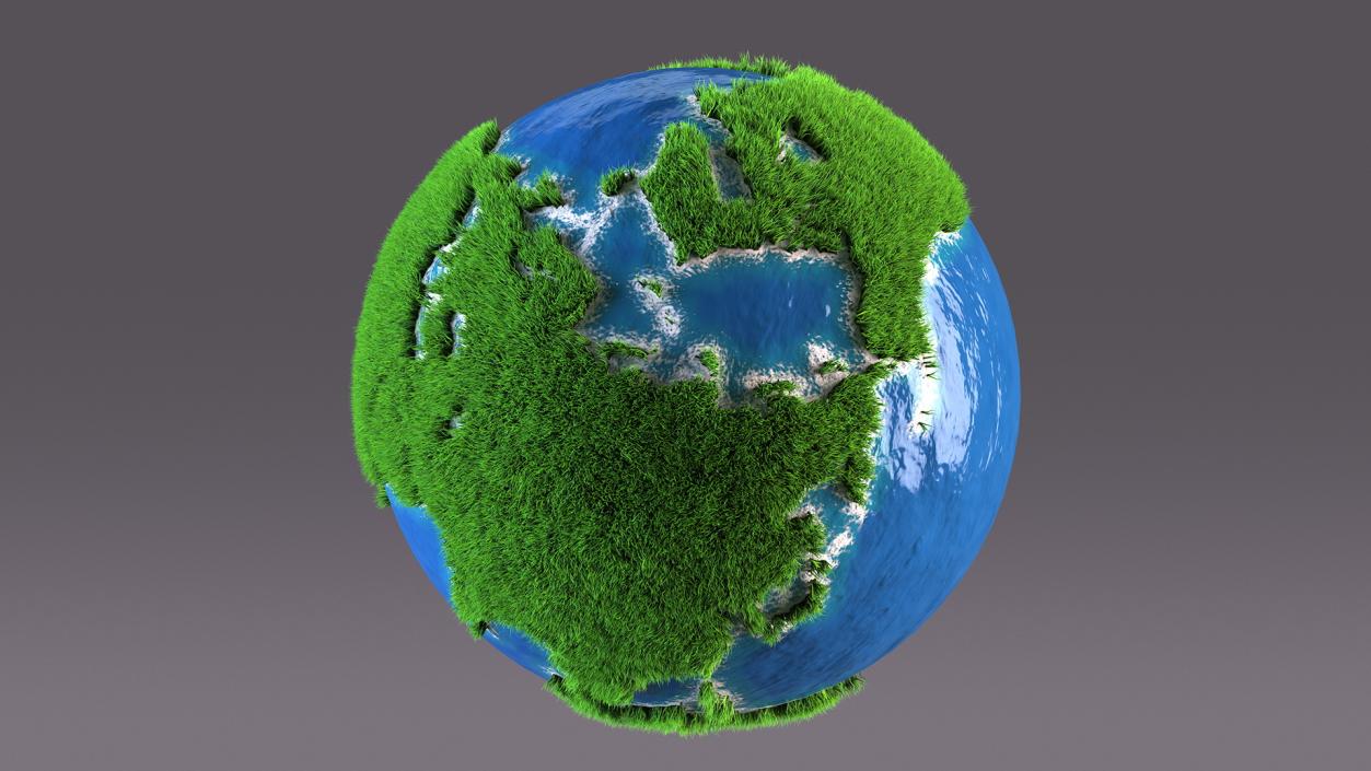 3D Stylized Earth Globe with Green Grass Fur