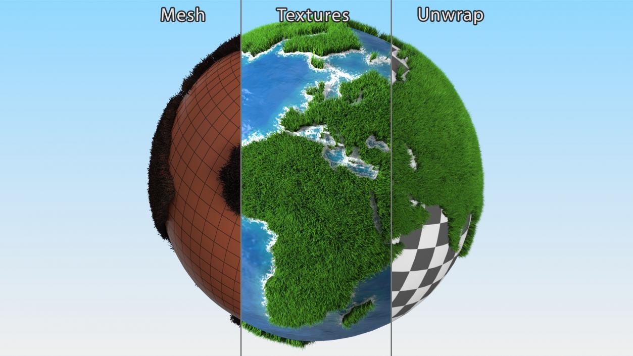 3D Stylized Earth Globe with Green Grass Fur